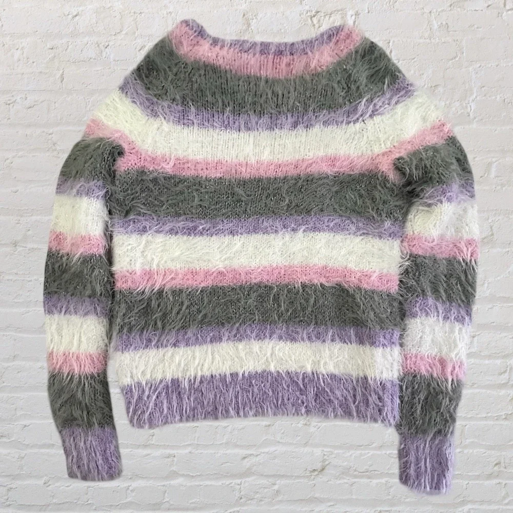 Justice Girls Fuzzy Multicolor Striped Sweater Girls‎ 5 Cozy Soft Preppy NWT
